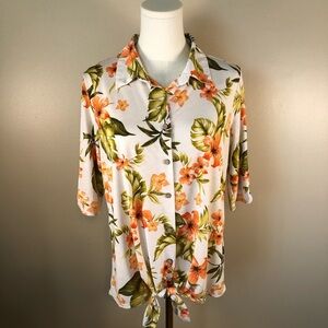 Naïf Button Down Floral Tie-Front 3/4 Sleeve Blouse Size L